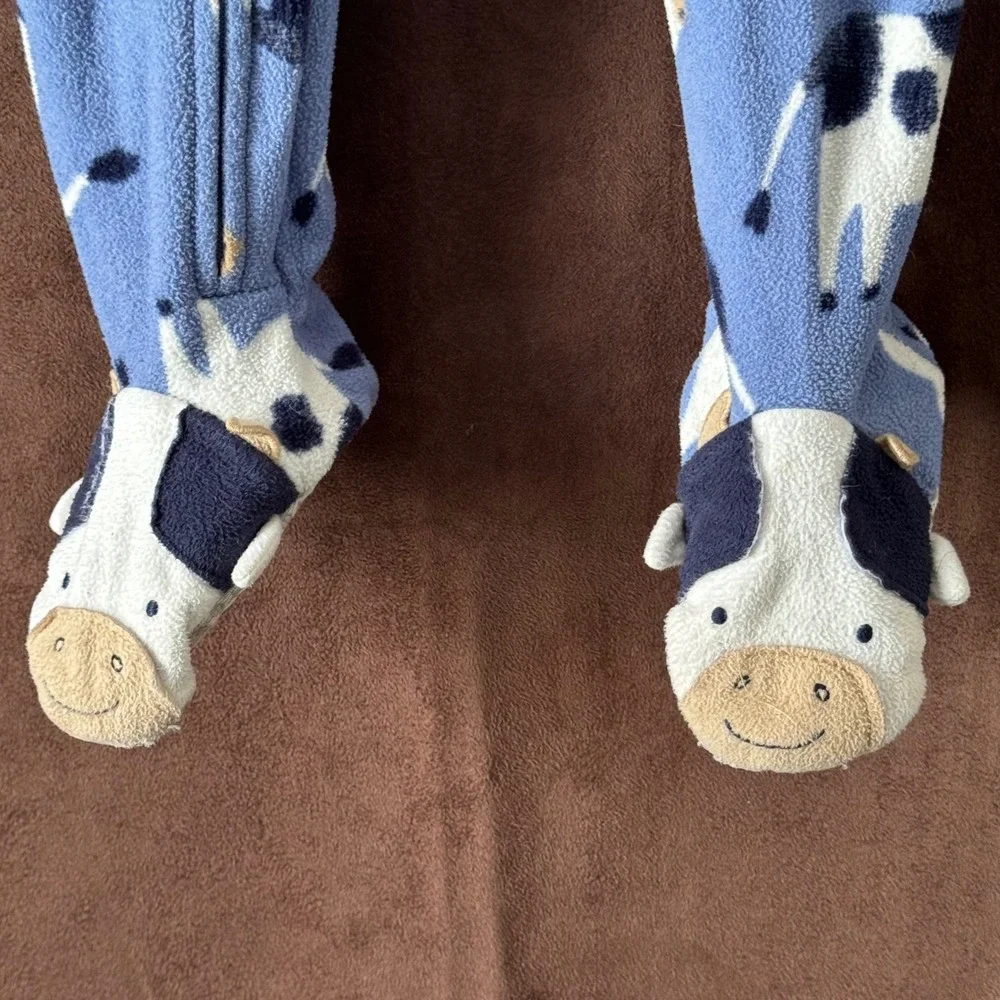 Carters Toddler‎ 2T Fleece Footed Pajamas Blue Farm Cow Chicken Print Sleeper